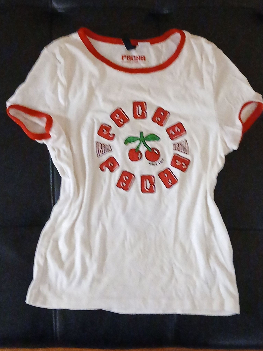 Ibiza Pacha White Tee with Red Trim and Cherry Graphic